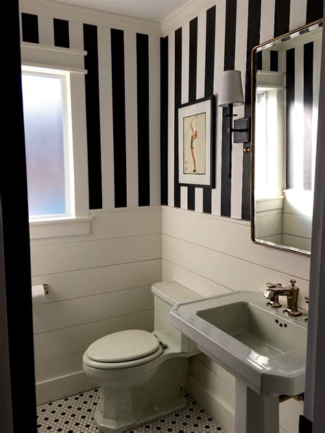 black and white striped bathroom|white bathroom with black fixtures.